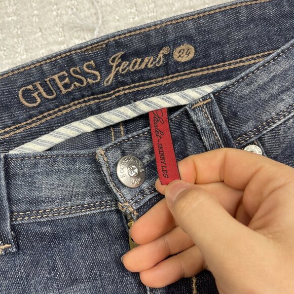 Y2K GUESS Jeans Sz 24 Casual Low Rise STARLET Skinny Leg Dark Blue Denim - Picture 5 of 13
